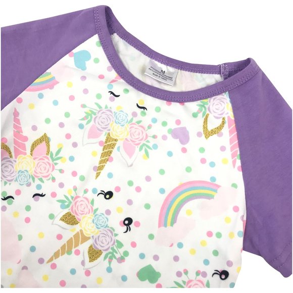 Little Girls Kids Unicorn Polka Dot Rainbow Shirt Top Tee Tshirt Outfit Blouse - Picture 2 of 4